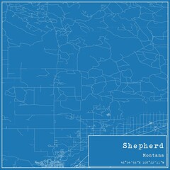 Fototapeta premium Blueprint US city map of Shepherd, Montana.