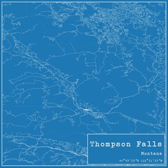 Blueprint US city map of Thompson Falls, Montana.
