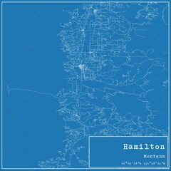 Blueprint US city map of Hamilton, Montana.
