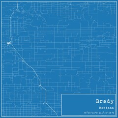 Blueprint US city map of Brady, Montana.