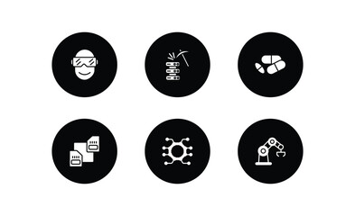 artificial intellegence filled icons set. artificial intellegence filled icons pack included oculus rift, data mining, medicine, memory transfer, unsupervised learning, bionic arm vector.