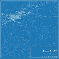 Blueprint US city map of Billings, Montana.