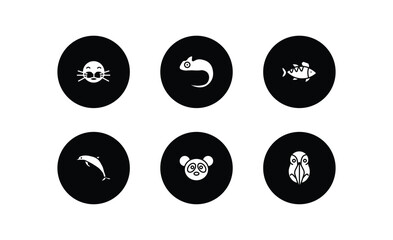 animals filled icons set. animals filled icons pack included seal, chameleon, perch, dolphin jumping, panda, deadlock vector.