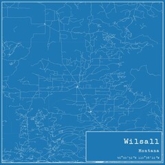 Blueprint US city map of Wilsall, Montana.