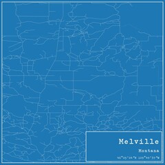 Blueprint US city map of Melville, Montana.