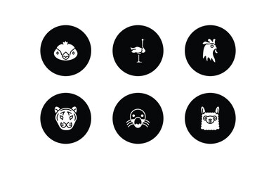 animals filled icons set. animals filled icons pack included sparrow, ostrich, cock, tiger, mole, llama vector.