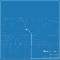 Obraz premium Blueprint US city map of Sunburst, Montana.