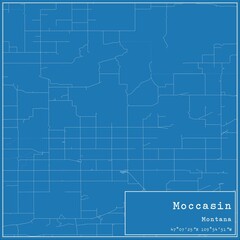 Blueprint US city map of Moccasin, Montana.