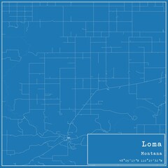 Blueprint US city map of Loma, Montana.