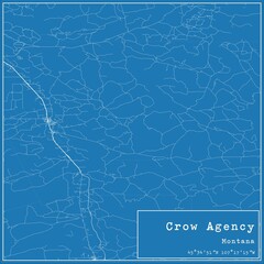 Blueprint US city map of Crow Agency, Montana.