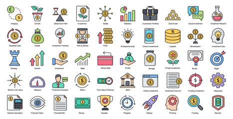Investment Line Color Icons Finance Business Capital Filled Outline Iconset 50 Vector Icons