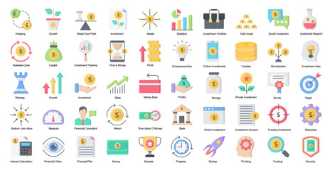 Investment Flat Icons Finance Business Capital Color Iconset 50 Vector Icons