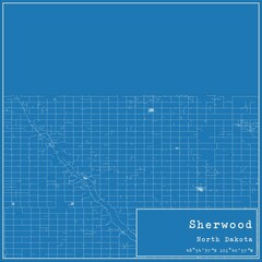 Blueprint US city map of Sherwood, North Dakota.