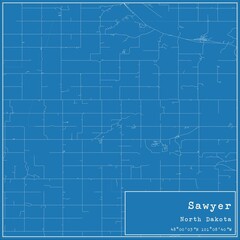 Blueprint US city map of Sawyer, North Dakota.