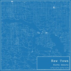 Blueprint US city map of New Town, North Dakota.