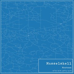 Blueprint US city map of Musselshell, Montana.