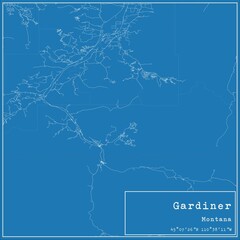 Blueprint US city map of Gardiner, Montana.