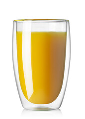 orange juice in double wall glass isolated on white