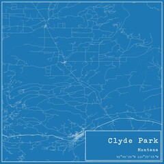 Blueprint US city map of Clyde Park, Montana.
