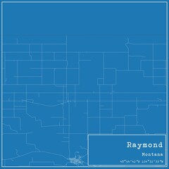 Blueprint US city map of Raymond, Montana.