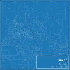 Blueprint US city map of Saco, Montana.