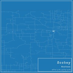 Obraz premium Blueprint US city map of Scobey, Montana.