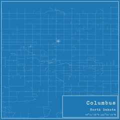 Blueprint US city map of Columbus, North Dakota.