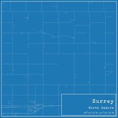 Blueprint US city map of Surrey, North Dakota.
