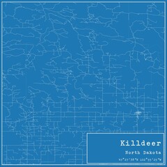 Blueprint US city map of Killdeer, North Dakota.