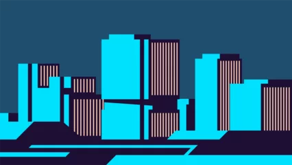 Gordijnen Modern abstract illustration with colorful blue metropolis for banner design. Horizontal vector evening scene. © Dmytro