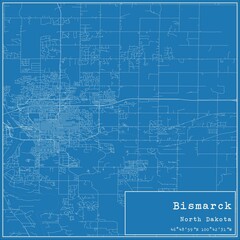 Blueprint US city map of Bismarck, North Dakota.