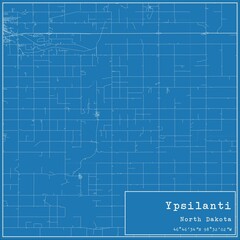 Blueprint US city map of Ypsilanti, North Dakota.