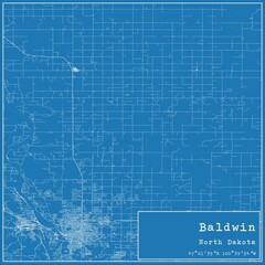 Blueprint US city map of Baldwin, North Dakota.