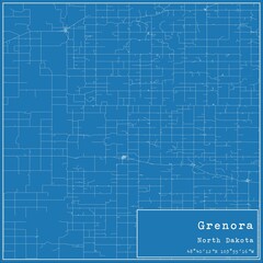 Blueprint US city map of Grenora, North Dakota.