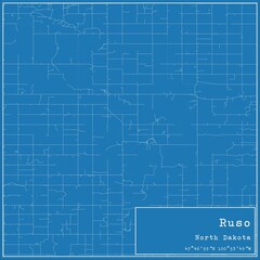 Blueprint US city map of Ruso, North Dakota.