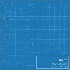 Blueprint US city map of Ross, North Dakota.