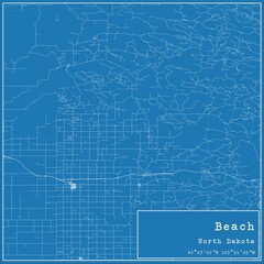 Blueprint US city map of Beach, North Dakota.