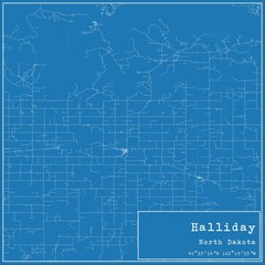 Blueprint US city map of Halliday, North Dakota.