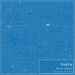 Blueprint US city map of Rugby, North Dakota.