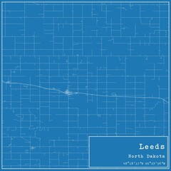 Blueprint US city map of Leeds, North Dakota.
