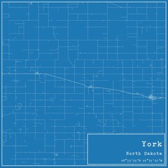 Fototapeta premium Blueprint US city map of York, North Dakota.