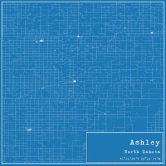 Blueprint US city map of Ashley, North Dakota.