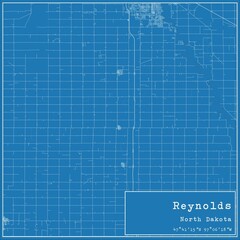 Blueprint US city map of Reynolds, North Dakota.