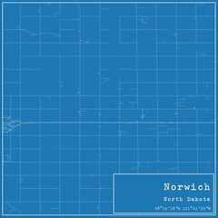 Blueprint US city map of Norwich, North Dakota.