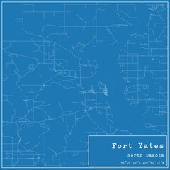 Blueprint US city map of Fort Yates, North Dakota.