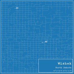 Fototapeta premium Blueprint US city map of Wishek, North Dakota.