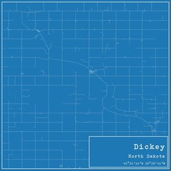 Blueprint US city map of Dickey, North Dakota.