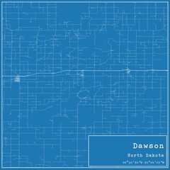 Blueprint US city map of Dawson, North Dakota.