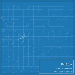 Fototapeta premium Blueprint US city map of Rolla, North Dakota.
