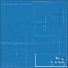 Blueprint US city map of Fargo, North Dakota.